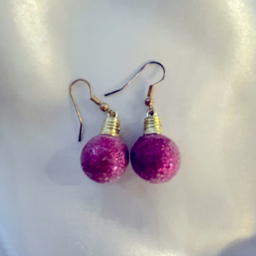Pink Christmas Ball Ornament Earrings